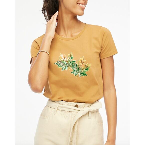 J.Crew Sequin Fall Leaves Graphic Tee Shirt Collectors Cotton Crewneck 2X NWT - Picture 1 of 10